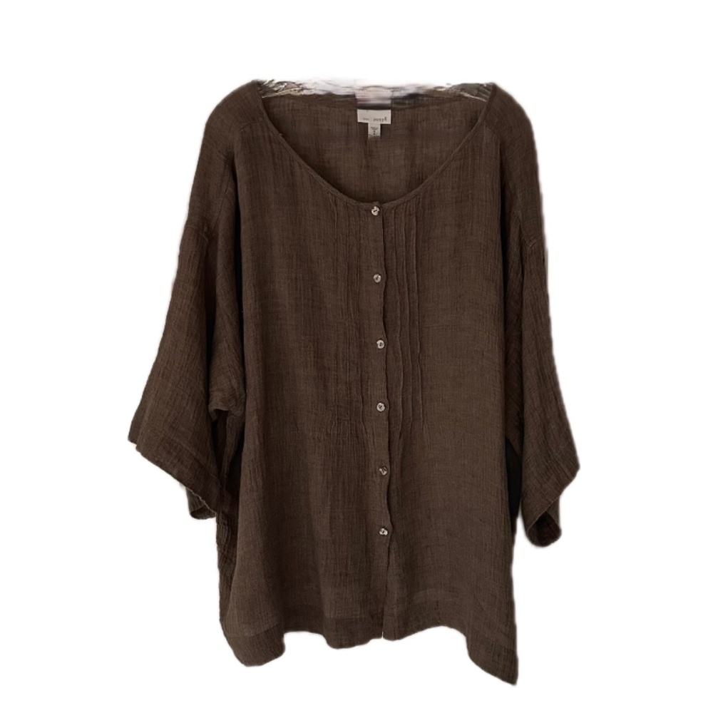 J. Jill 100% Linen Blouse Taupe Brown/Gray Size XL